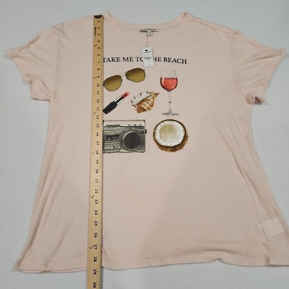 Express One Eleven Women Pink XL Sheer Short Sleeve T-Shirt Take Me To The Beach - Picture 6 of 7